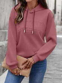 EMERY ROSE Women's Casual Loose Hooded Sweatshirt With 3D Letter Print Graduation,Back To School Outfits,Graduation,Teacher Outfits For Women,Back To School Pullover Fall Outfit - Pink - View 3