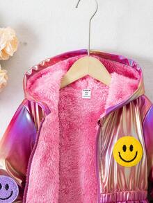SHEIN Elladie kids 年轻女孩 1 件毛绒保暖经典街头风格连帽长袖外套年轻女孩蓬松外套 - 彩色 - 查看 3