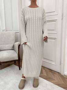 EURMUSE Váy len dệt kim dài cho nữ - Màu be - Xem 6