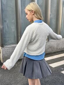 Teen Girls' Fashionable Fluffy Button Jacket - Beige - View 2