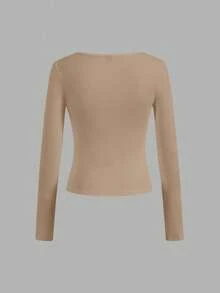 SHEIN Essnce 4件套女士休闲简约方领T恤，纯色，适合秋冬季，分层，户外，汗衫 - 彩色 - 查看 10