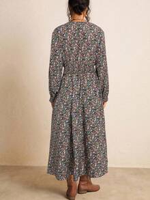 Freevana 大码秋季服装全印花褶皱豹纹长袖连衣裙/秋季连衣裙/秋季女装秋季婚礼宾客连衣裙优雅女士连衣裙商务休闲女士工作连衣裙商务连衣裙 - 綠色 - 查看 2