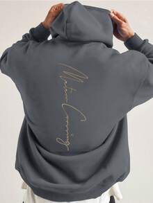 EURMUSE 100%Cotton Men Slogan Graphic Kangaroo Pocket Drawstring Hoodie - Grey - View 6