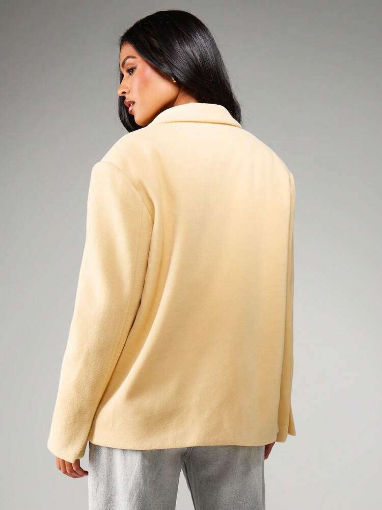 MISSGUIDED Damska luźna, oversize'owa, jednorzędowa marynarka wełniana z kieszeniami, idealna do noszenia na co dzień, do biura, do pracy, na fotografię uliczną