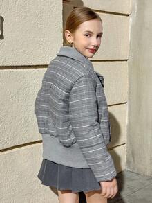 Girls' Retro Gray Oversized Collar Loose Short Padded Coat, Suitable For Daily Wear In Winter - Grey - View 2