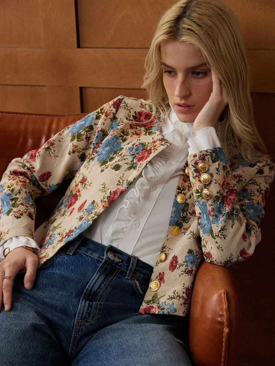 Écloséra French Retro Palace Rose Jacquard Women's Elegant Style Short White Jacket Coat Autumn Women's Clothing