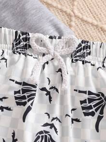 SHEIN Boys' Casual Long Sleeve Sweatshirt And Graphic Print Pants Set, Autumn