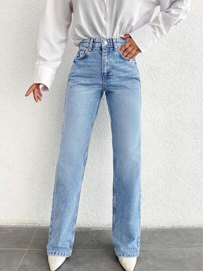 SHEIN Tall Tall 100%Cotton Zipper Fly Denim Jeans Jeans Y2k High Waisted Jeans Light Wash Jeans Wide Leg Jeans Straight Leg Jeans