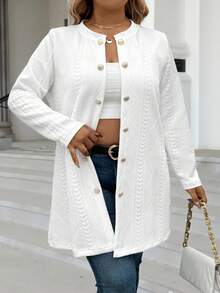 Calvaya Plus Size Women Casual Textured Fabric Solid Color Button Decor Jacket Fall Winter Cloth For Women Autumn - White - View 7