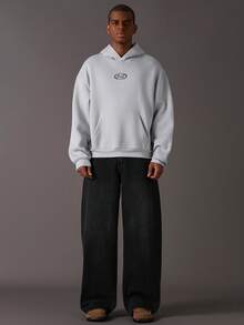 STYNVO 男士字母印花长袖口袋休闲连帽卫衣，秋冬男士图案连帽衫 Sp5der 男士连帽衫 Sumwon 男士连帽衫 健身连帽衫 男士 Manfinity 男士连帽衫 - 灰色 - 查看 3