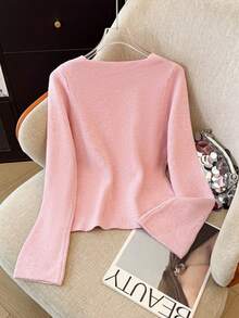 SHEIN Franclia French Handmade 3D Floral Knit Sweater - Pink - View 2
