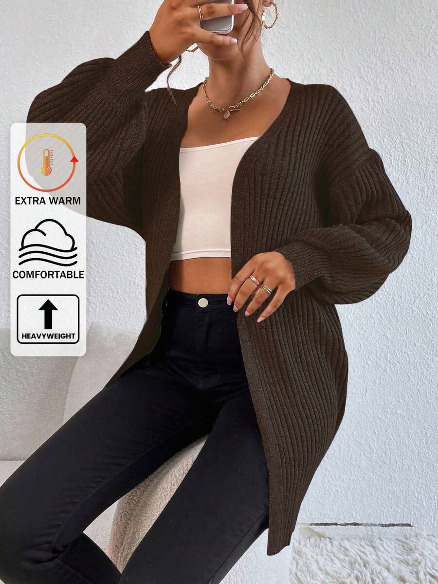 EURMUSE Drop Shoulder Open Front Ribbed Knit Duster Cardigan