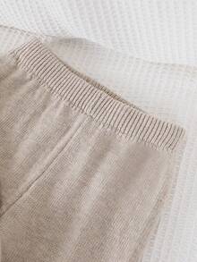 Suéter com Decoro de Laço Fashionável e Doce com Gola Redonda e Calça Reta Casual Adequada para Meninas Pré-Adolescentes, Ideal para Casa, Passeio, Festa, Volta às Aulas - Damasco - Visão 3