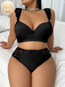 SHEIN Set de 2 sujetadores con aros y encaje en tallas grandes - Negro - Ver 5