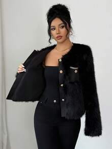 Elenzga 优雅的女士冬季人造毛皮大衣 - 黑色 - 查看 6