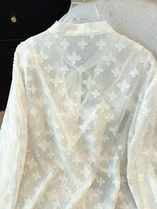 GlowEve CURVE Plus Size Women's Elegant White Summer Bridal Blouse,Chiffon Textured Bow V-Neck Pearl Frill Trim Long Sleeve,Versatile For Tea Party,Wedding & Dates - Apricot - View 3