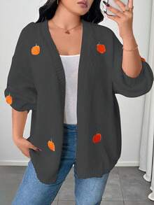 Elenzga Plus Size Casual Loose Fit Long Sleeve Cardigans, Versatile For Everyday Wear - Dark Grey - View 5