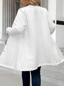 Calvaya Plus Size Women Casual Textured Fabric Solid Color Button Decor Jacket Fall Winter Cloth For Women Autumn - White - View 2