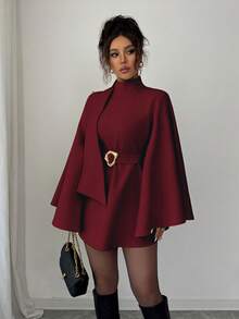 Elenzga Women's Fashionable Elegant Solid Color Asymmetrical Metal Buckle Jacket, Christmas