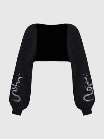 Goth Gotischer Stil Schlangenhaut Muster bestickte Fledermausärmel Kurzjacke in Große Größen mit kurzer Öffnung vorne, geeignet für alle Jahreszeiten