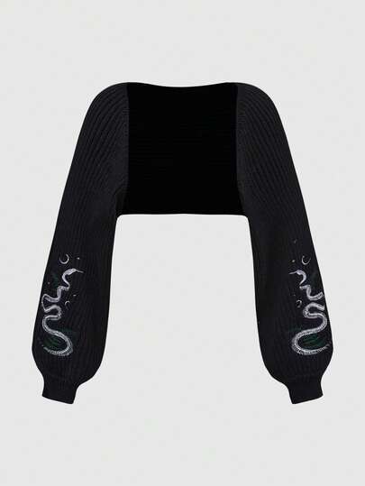 Goth Cardigan corto con maniche a pipistrello, stile gotico, motivo a pelle di serpente ricamato, di taglia grande, adatto per tutte le stagioni