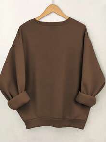 SHEIN LUNE Plus Size Fashionable Loose Fit Round Neck Letter Print Casual Sweatshirt - Brown - View 2