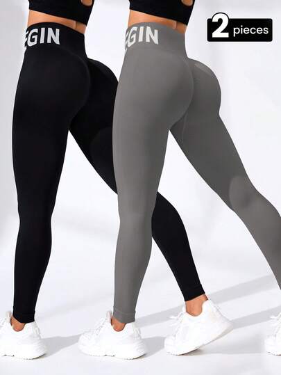 Gameset SHEIN Sport 2Pcs Sport Studio High Waisted  Seamless Slim Leggings For Women - Resilient Soft Touch Breathable 4-Way Stretch Legging For Running Cycling Yoga Pickleball Exercise Casual Gym Leggings Pack Sport Yoga Leggings Yoga Pants Pack