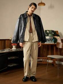 RivetRise Casual Apricot & Light Grey Slim Straight Turnover Collar Washed Denim Suit, Autumn - Apricot - View 2