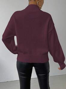 SHEIN LUNE Women's Contrast Color Pattern Turtleneck Long Sleeve Sweater - Dusty Purple - View 2