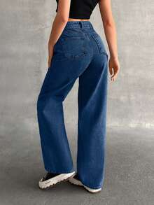 EURMUSE High Waist Straight Leg Jean Carpenter - Dark Wash - View 2