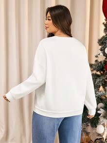 Elaquor بلوزة رياضية فضفاضة مطرزة بفيونكة مربعات مناسبة للمقاسات الكبيرة للنساء، تناسب جميع المناسبات، مناسبة لعيد الميلاد - بيج - مشاهدة 2