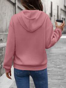 EMERY ROSE Women's Casual Loose Hooded Sweatshirt With 3D Letter Print Graduation,Back To School Outfits,Graduation,Teacher Outfits For Women,Back To School Pullover Fall Outfit - Pink - View 2