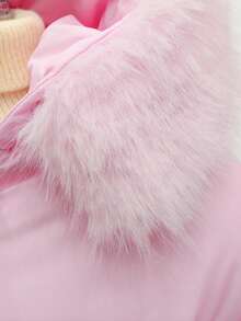 SHEIN Tween Girl Sweet Princess Style Pink Fur Collar Fashionable Mid-Length Drawstring Hooded Padded Coat, Winter