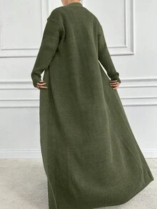 EURMUSE Đầm dài đơn giản cổ đứng màu trơn dành cho nữ & áo len cardigan tay dài, trang phục thường ngày - màu xanh lá - Xem 3