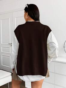 Vibekara Áo khoác cardigan dài tay buộc phía trước thường ngày cỡ lớn cho nữ - Cà phê nâu - Xem 2