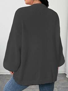 Elenzga Plus Size Casual Loose Fit Long Sleeve Cardigans, Versatile For Everyday Wear - Dark Grey - View 2