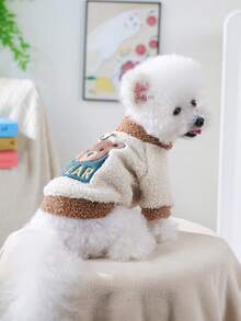 PETSIN 1件寵物秋冬裝，可愛刺繡棕熊卡通圖案貓狗衣服，秋冬加厚保暖開襟夾克外套 - 棕小熊 - 查看 4