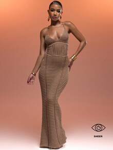 MUSERA 钩针编织露背吊带束身胸衣拼接系带露背长裙，夏季度假性感伊比沙岛风情，适合春季海滩度假，优雅透视女神夜生活，秋季冬季约会之夜时尚毛衣