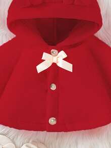 SHEIN 女婴毛绒连帽斗篷，可爱舒适，2024 秋冬新品 - 紅色 - 查看 4