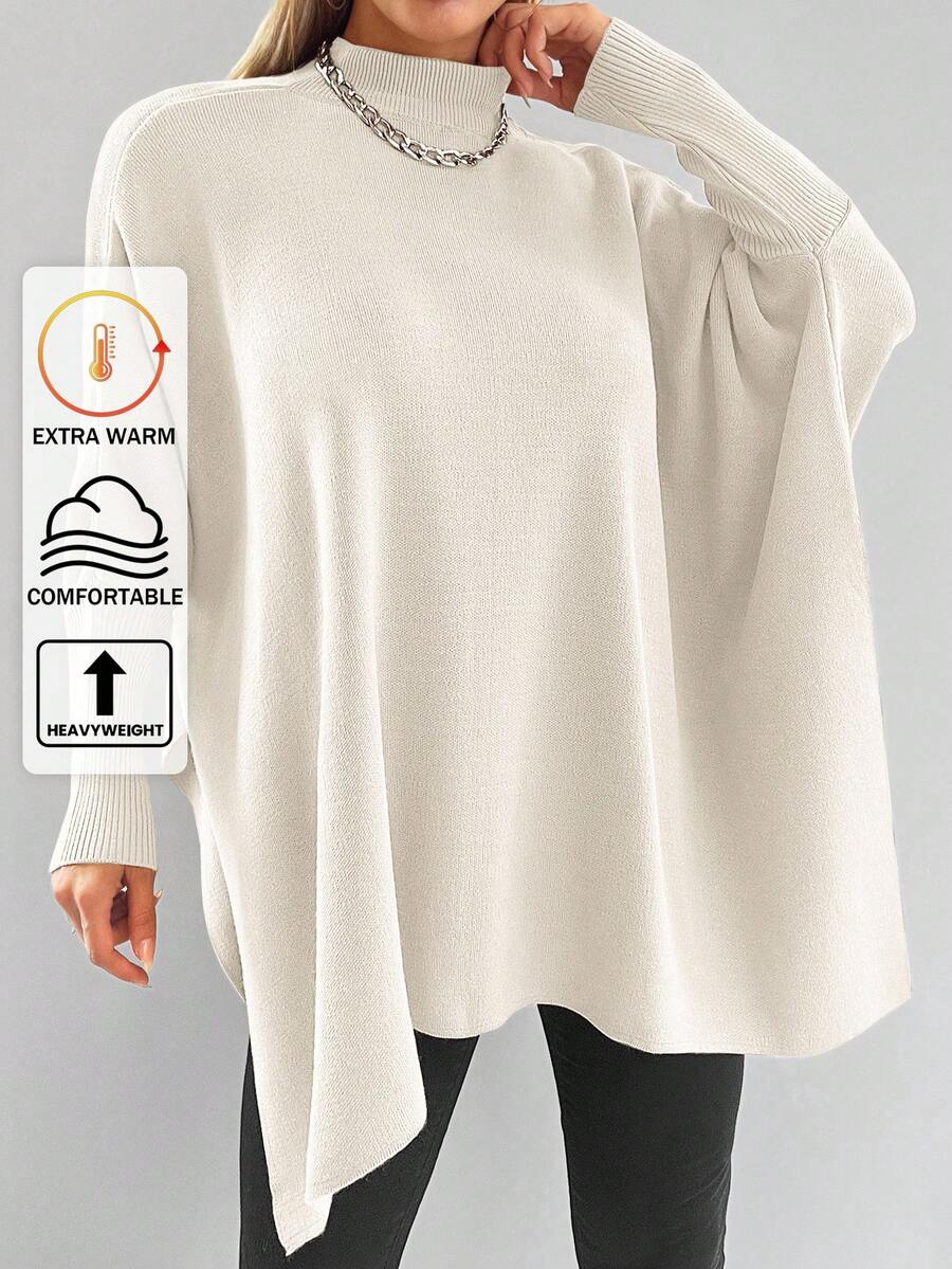 EURMUSE Turtleneck Batwing Sleeve Jumper - White - View 1