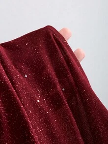 SHEIN PETITE Women's Short Turtleneck Backless Sequin Knit Bodycon Party Mini Dress - Red - View 6