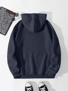 EURMUSE sweat-shirt à capuche casual à manches longues pour hommes avec imprimé texte - Bleu marine - Voir 2