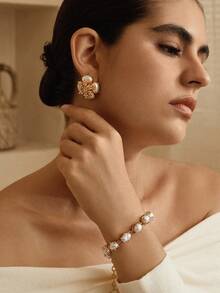 Opalesca Women Beaded Bracelets,For Mom/Women/Girl/Mother,Fall/Autumn/Winter,Outfits,Old Money,Premium,Pearl,Elegant,Fairycore/Fairy - Gold - View 5