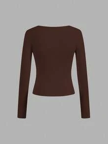 SHEIN Essnce 4件套女士休闲简约方领T恤，纯色，适合秋冬季，分层，户外，汗衫 - 彩色 - 查看 8