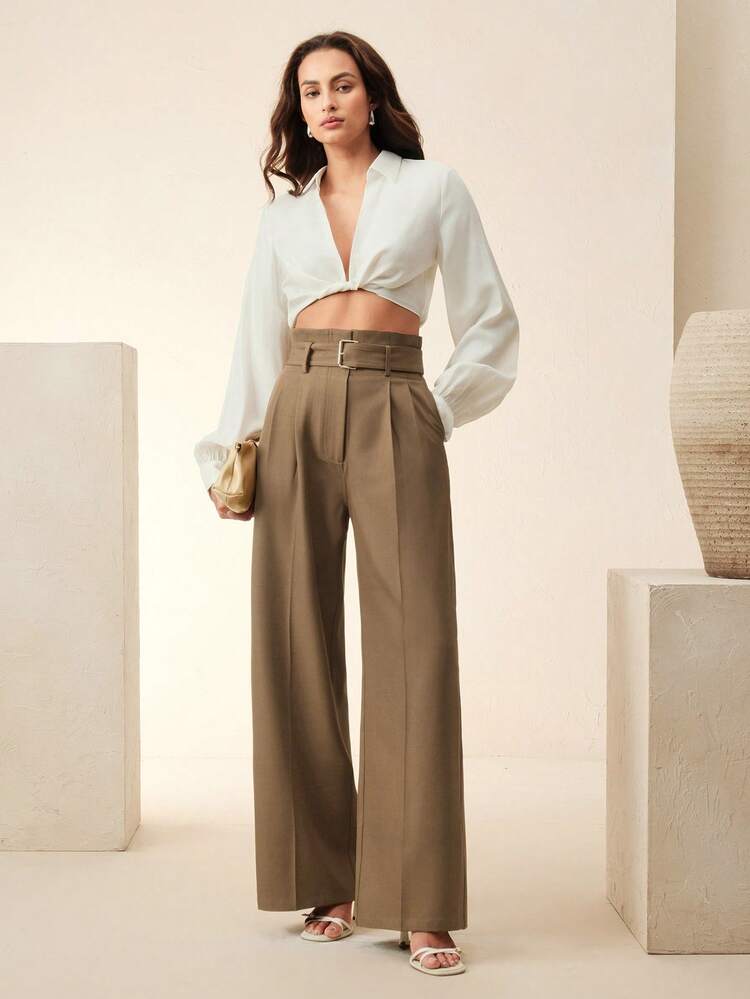 Women's Wide Leg Pants, Straight Leg Pants, Casual Loose High Waist Trousers, Versatile For Fall, Winter, New Year, Elegant, Chic, Stylish, Christmas, Going Out