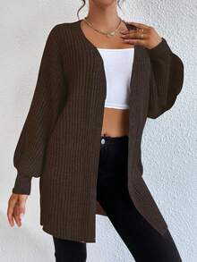 EURMUSE Drop Shoulder Open Front Ribbed Knit Duster Cardigan