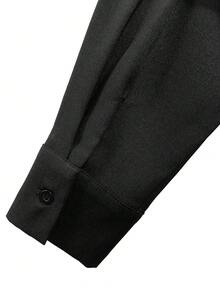 Franclia 海军蓝色长袖中长连衣裙，时尚法式束腰，适合秋季女性 - 黑色 - 查看 5