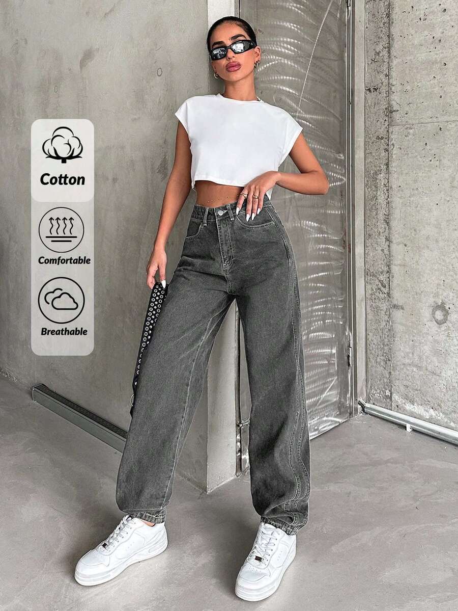 EURMUSE Damen Lässig hohe Taille Skinny Fit Jeans, vielseitig für den täglichen Gebrauch - Hellgrau - Übersicht 1