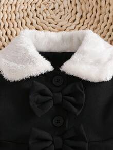 SHEIN Abrigo de trinchera para niñas bebé con cuello de piel sintética y decoración de lazo, para otoño/invierno