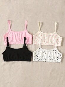 SHEIN 4件套女童彩色心形、波尔卡圆点、条纹图案内衣套装 - 彩色 - 查看 1